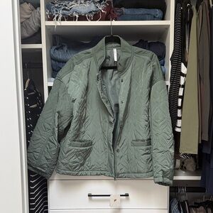 Fabletics Quilted Bomber Jacket in Sage Green